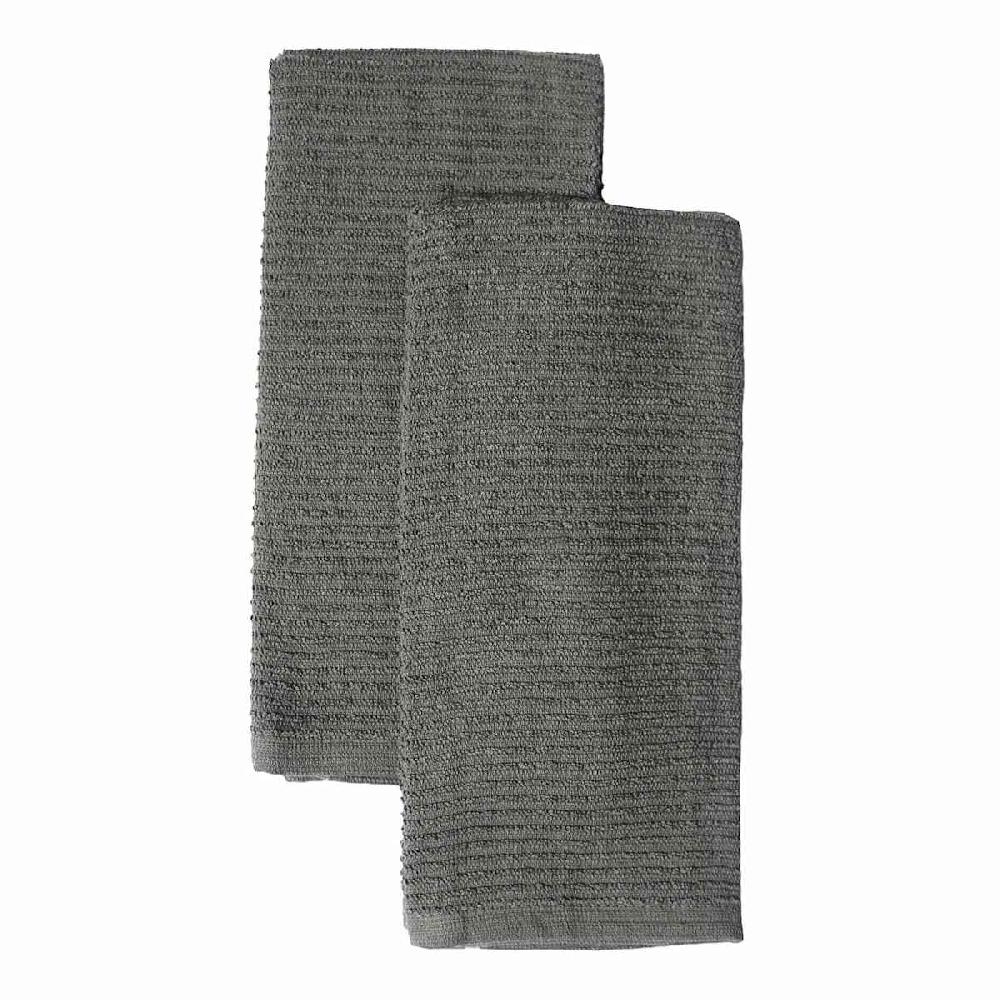 At Home Set Of 2 Grey Wave Terry Cotton Kitchen Towels