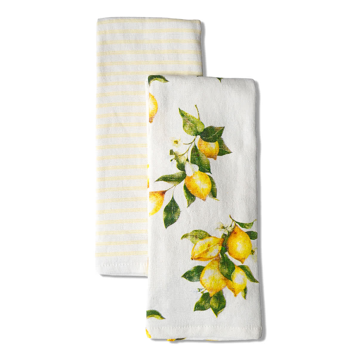 At Home Set Of 2 Yellow Lemon Print Terry Cotton Kitchen Towels