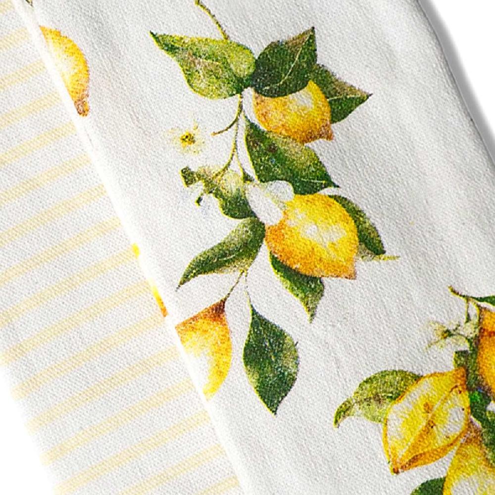 At Home Set Of 2 Yellow Lemon Print Terry Cotton Kitchen Towels