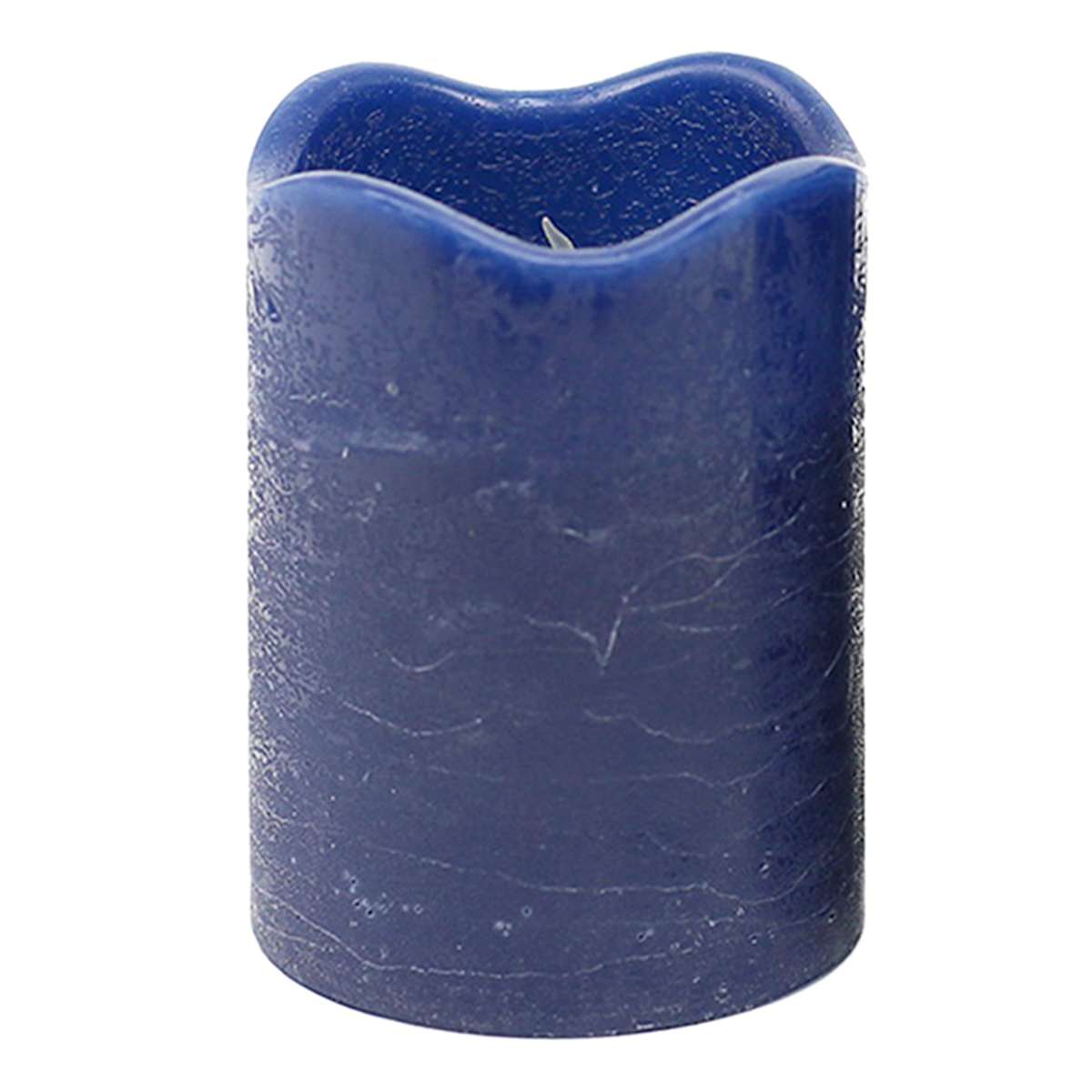 At Home Set Of 3 Dark Blue Wavy Top Wax LED Pillar Candles 4"/5"/6"