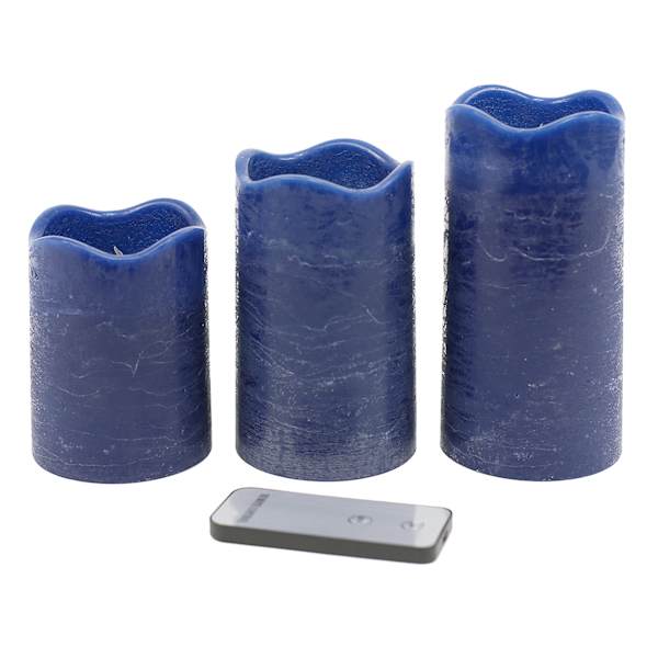at home Set of 3 Dark Blue Wavy Top Wax LED Pillar Candles 4"/5"/6"