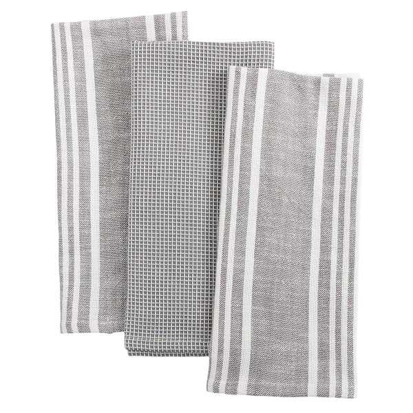 at home Set of 3 Grey Porter Slub Waffle Cotton Kitchen Towels