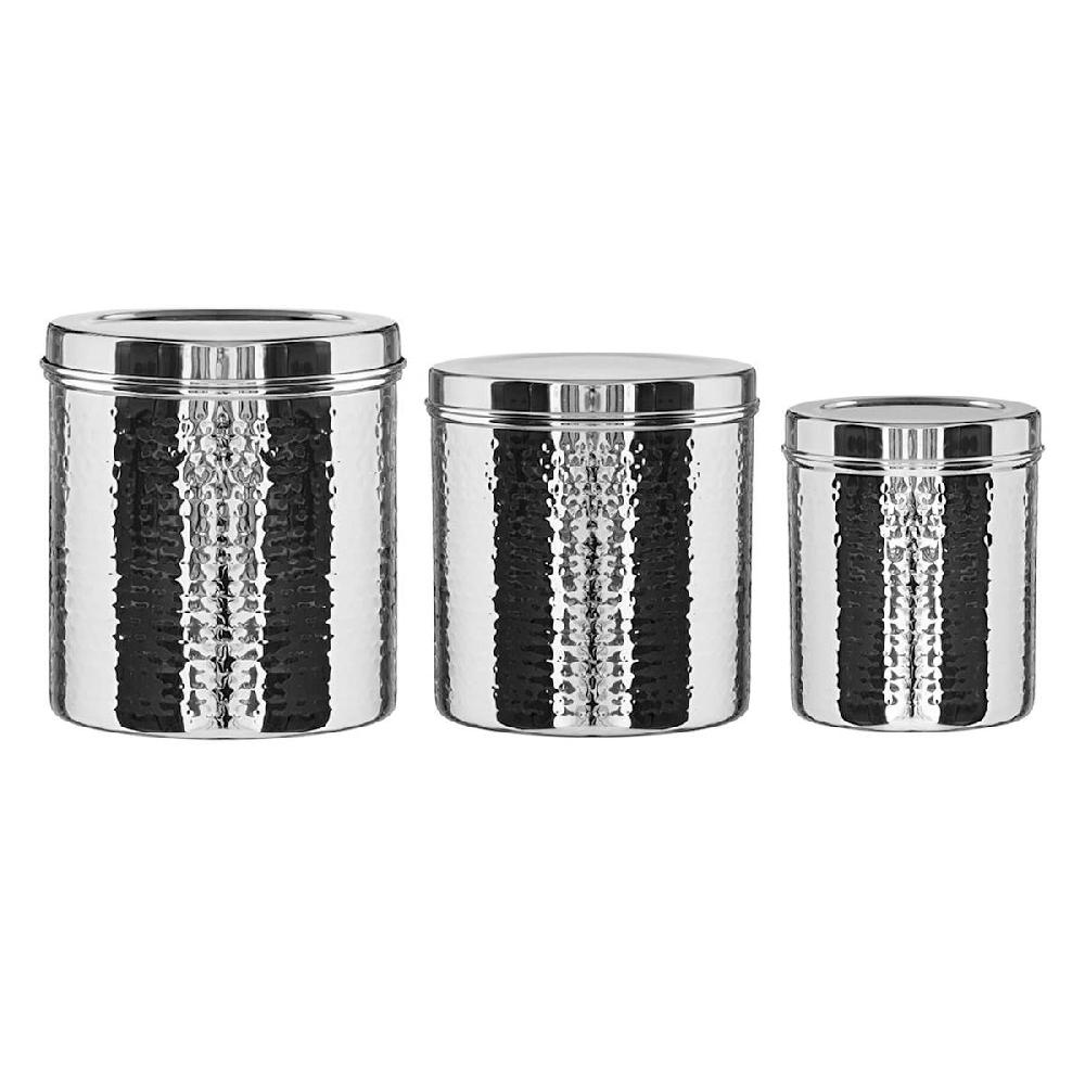 At Home Set Of 3 Hammered Stainless Steel Canisters