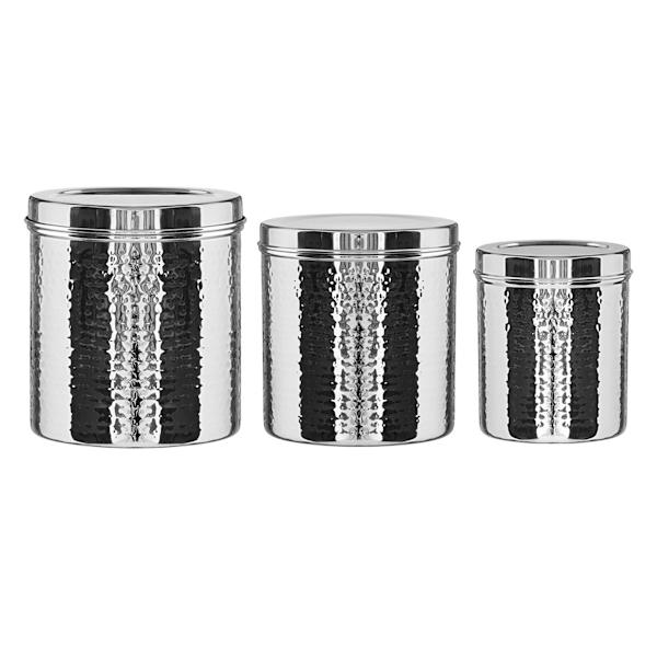 at home Set of 3 Hammered Stainless Steel Canisters