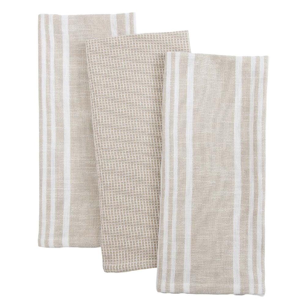 At Home Set Of 3 Taupe Porter Slub Waffle Cotton Kitchen Towels