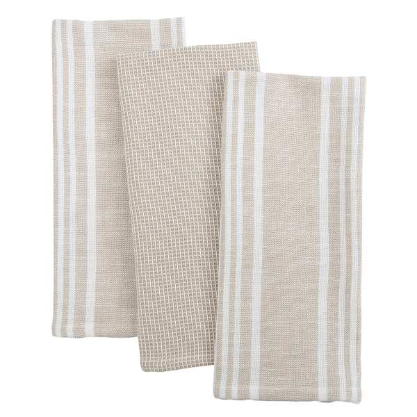 at home Set of 3 Taupe Porter Slub Waffle Cotton Kitchen Towels