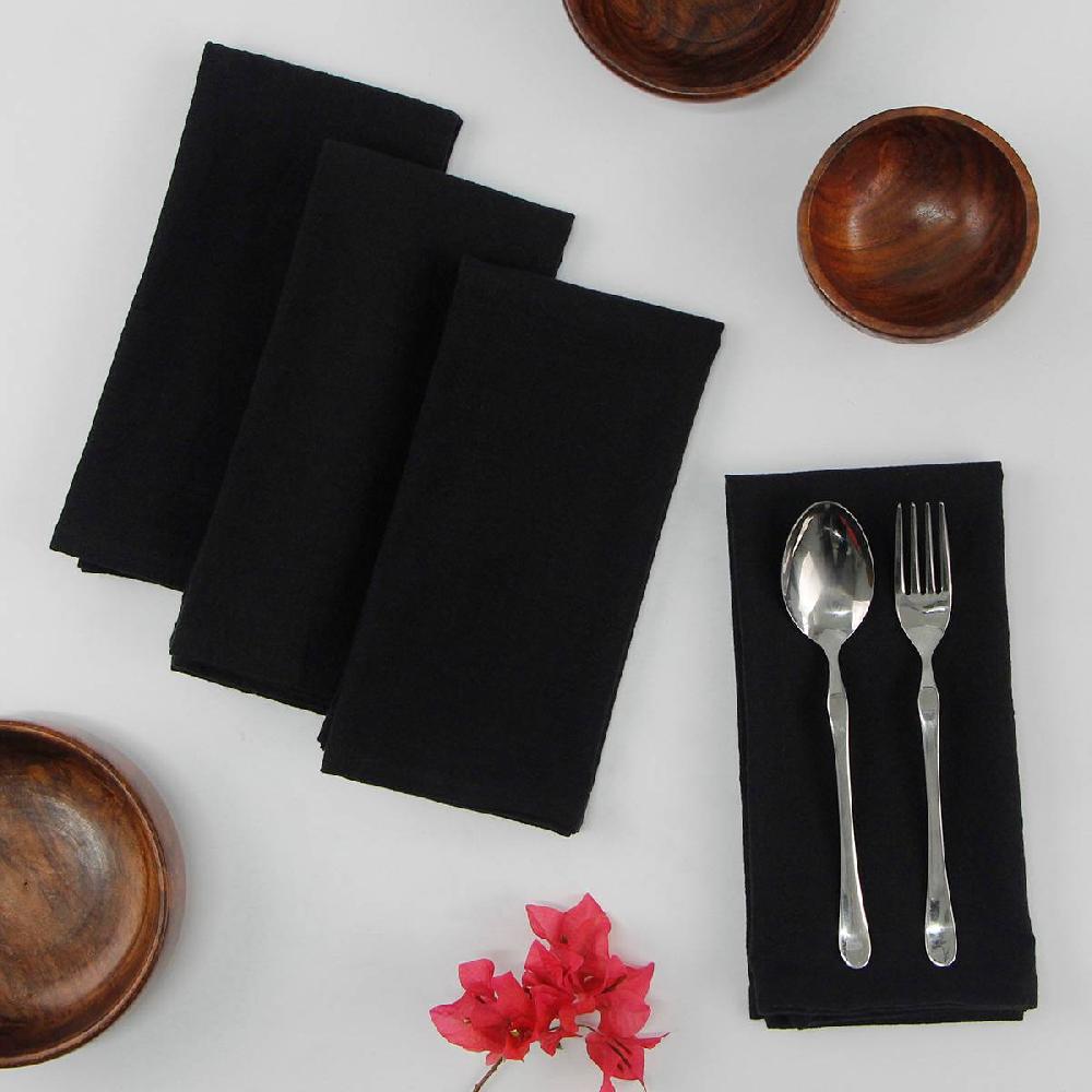 At Home Set Of 4 Black Linen-Like Cotton Napkins 18"