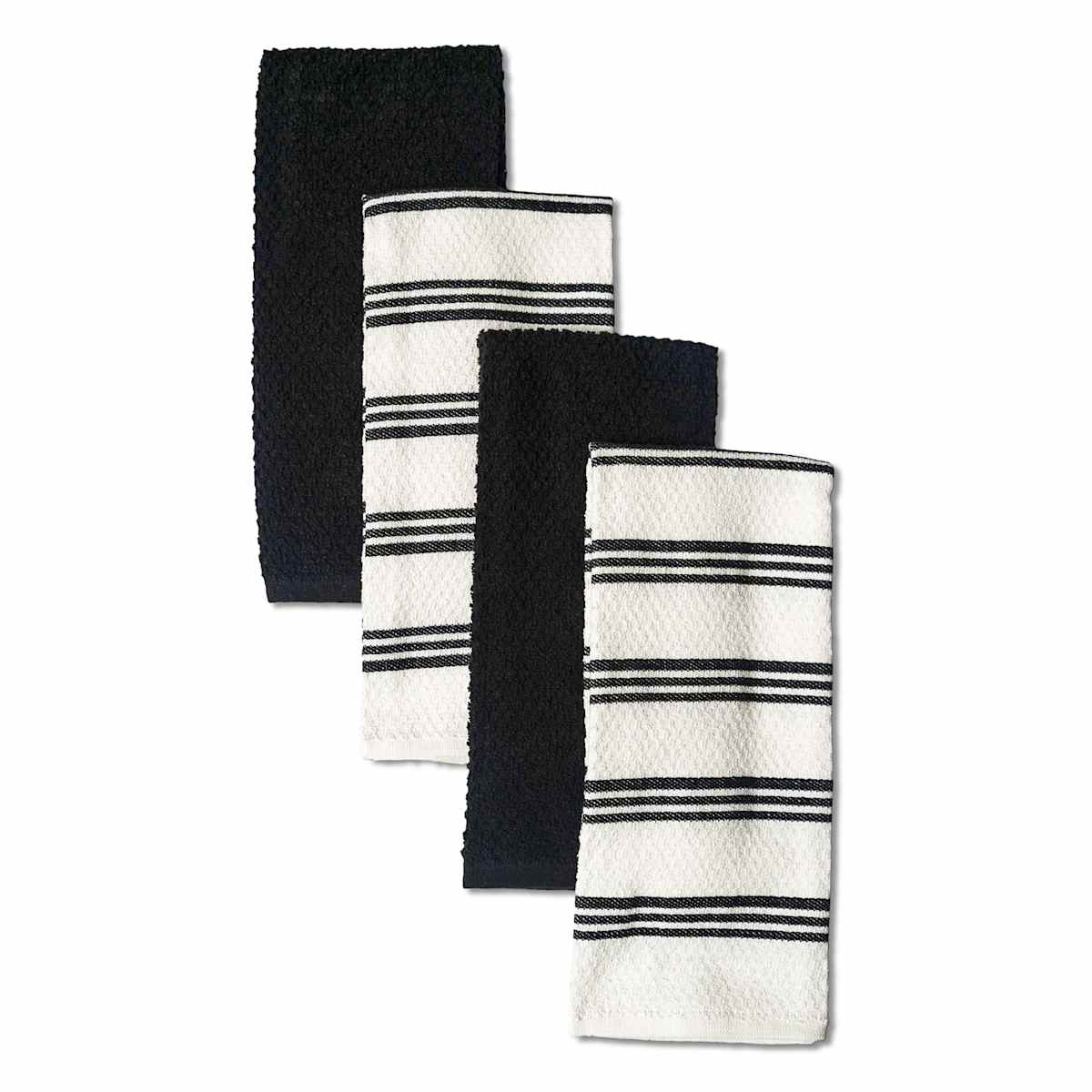 At Home Set Of 4 Black Rockridge Terry Cotton Kitchen Towels
