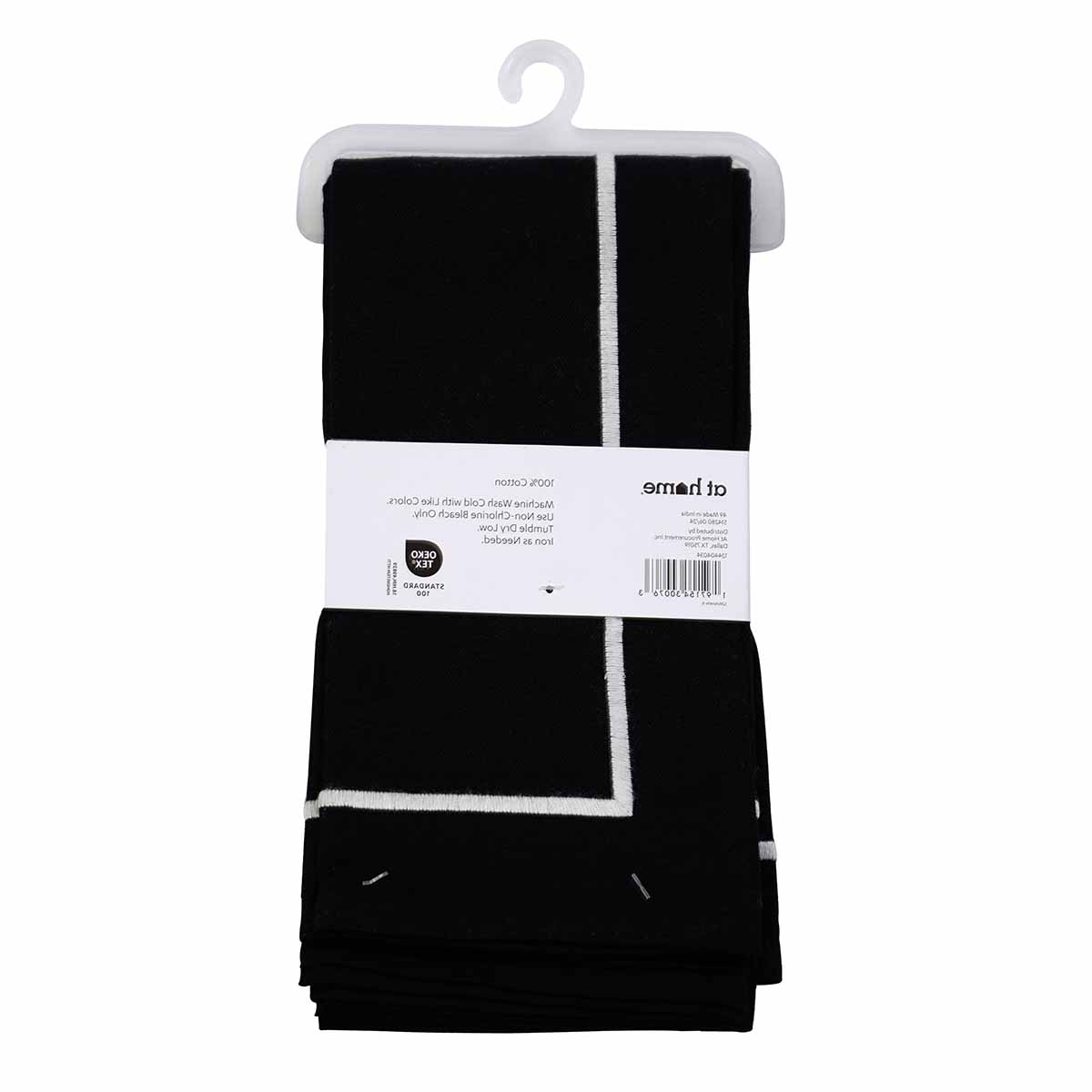 At Home Set Of 4 Black With White Embroidery Napkins 20"