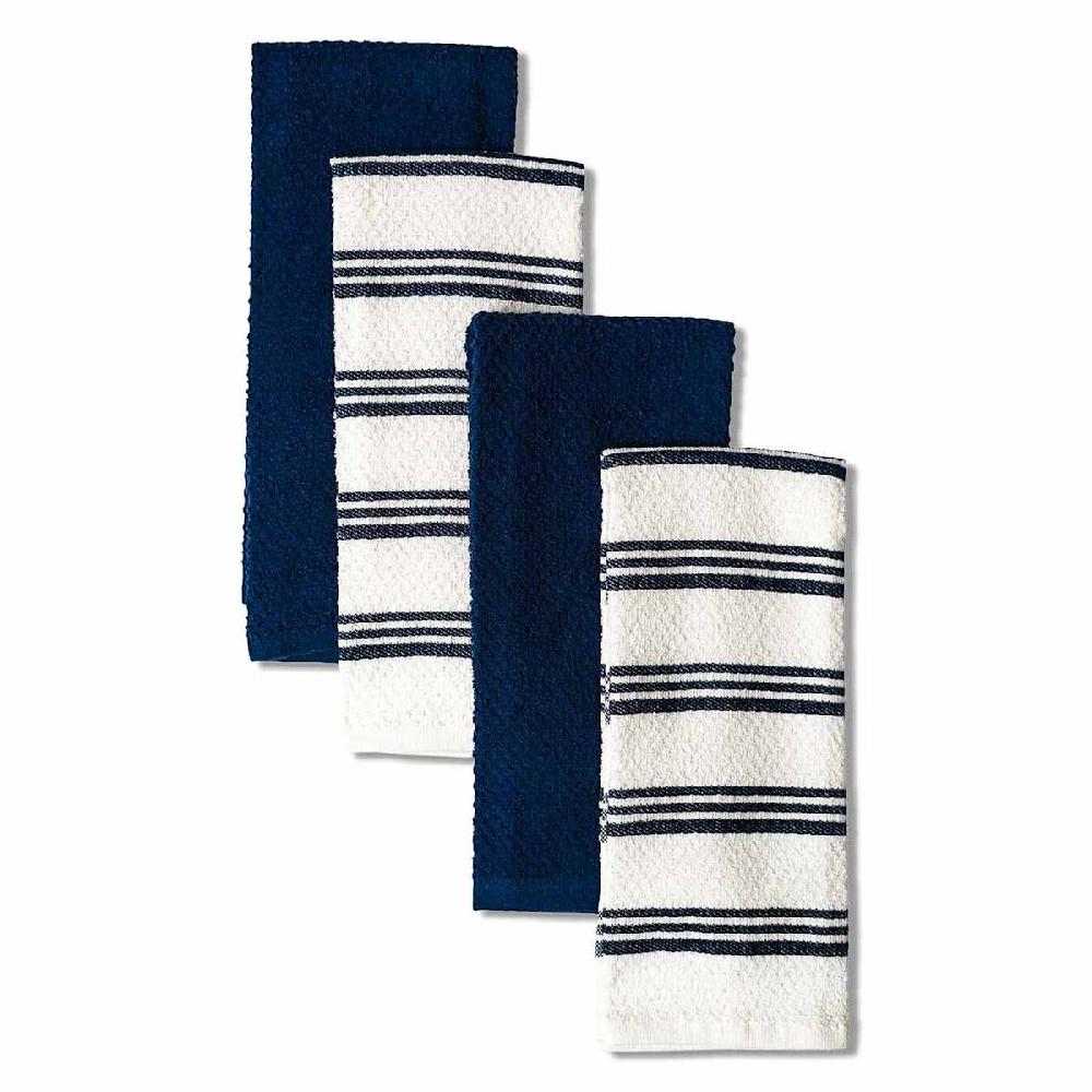 At Home Set Of 4 Blue Rockridge Terry Cotton Kitchen Towels