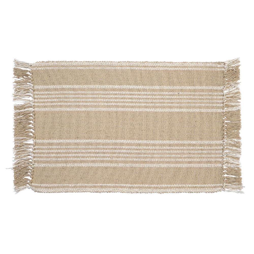 At Home Set Of 4 Natural Woven Placemat With White Stripes 13x19