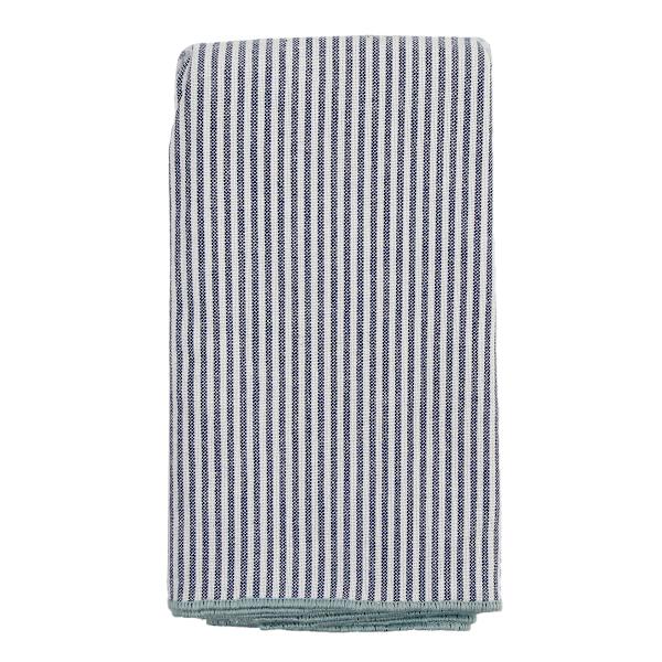 at home Set of 4 White & Navy Striped Napkins with Light Blue Overlock Edge 18"