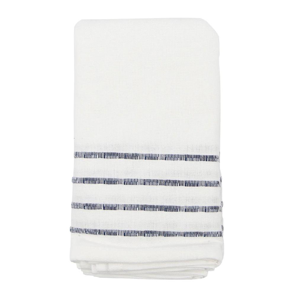 At Home Set Of 4 White Ribbed Napkins With Blue Insert Stripes 18"