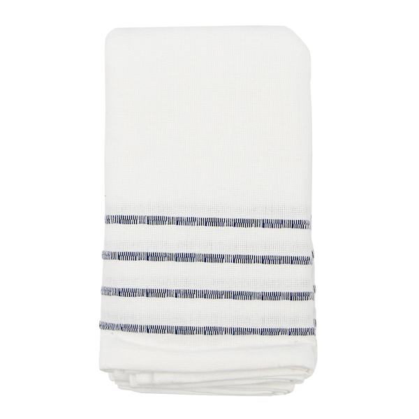 at home Set of 4 White Ribbed Napkins with Blue Insert Stripes 18"