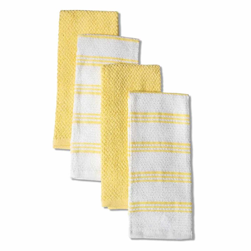 At Home Set Of 4 Yellow Rockridge Terry Cotton Kitchen Towels