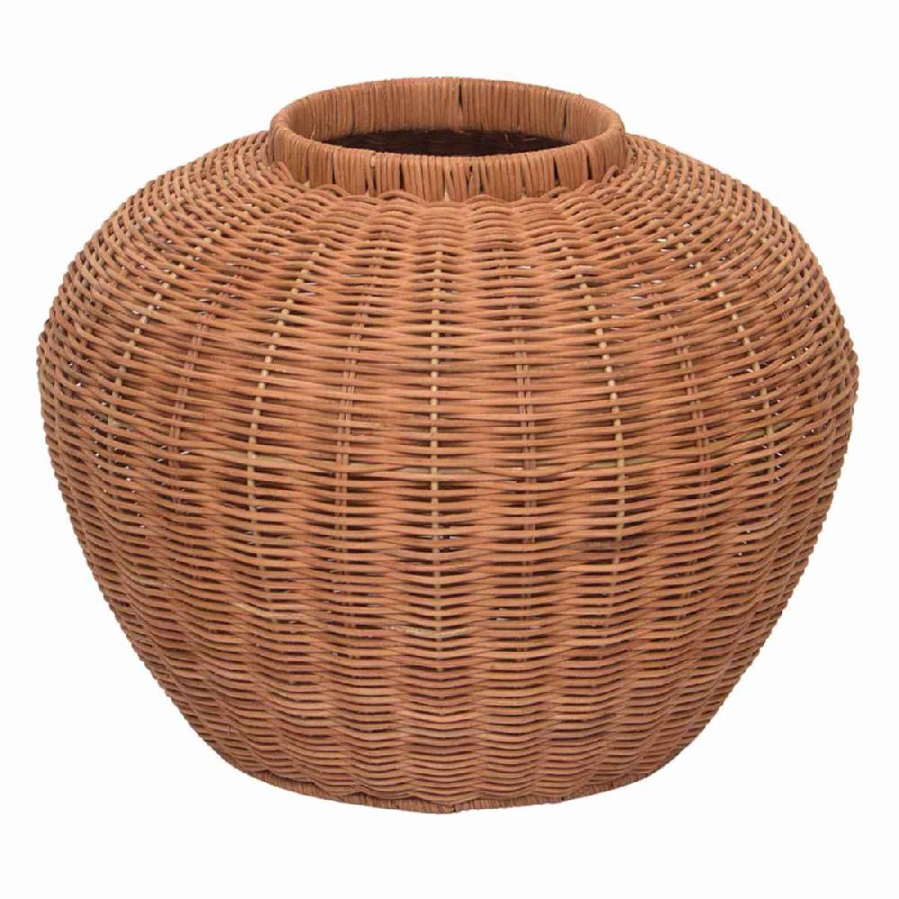 At Home Short Natural Rattan Decorative Vase 13.6x10.8