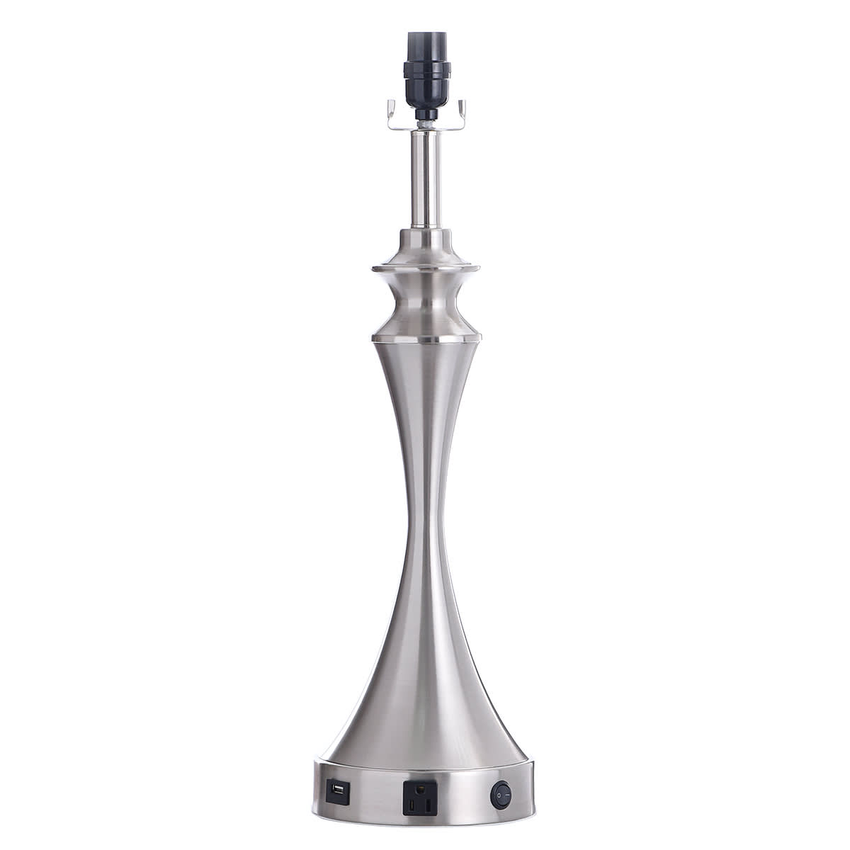 At Home Silver Hourglass Metal Large Table Lamp Base With USB Port 24"