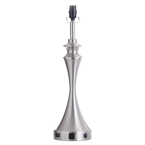 at home Silver Hourglass Metal Large Table Lamp Base with USB Port 24"