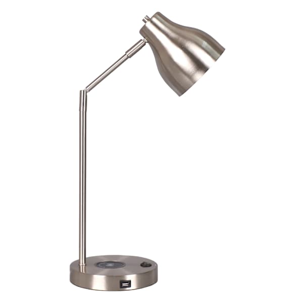 at home Silver Metal Desk Lamp With Wireless Charging 20In