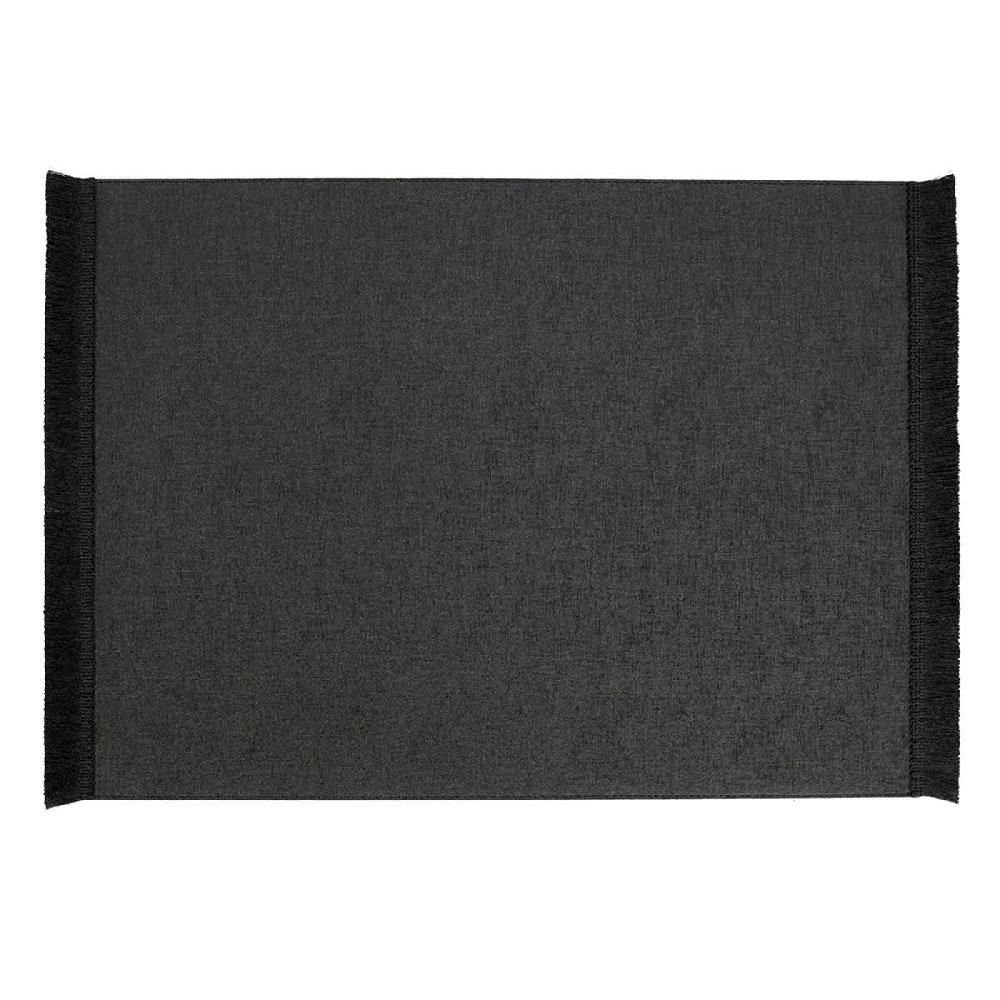 At Home Solid Black Faux Leather Rectangle Placemat With Fringe 13x17