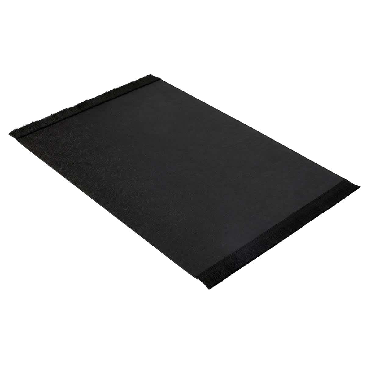 At Home Solid Black Faux Leather Rectangle Placemat With Fringe 13x17
