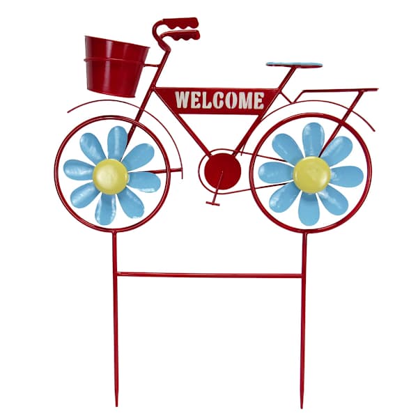 at home Sunny Club Red Metal Bicycle Planter Stake 28"
