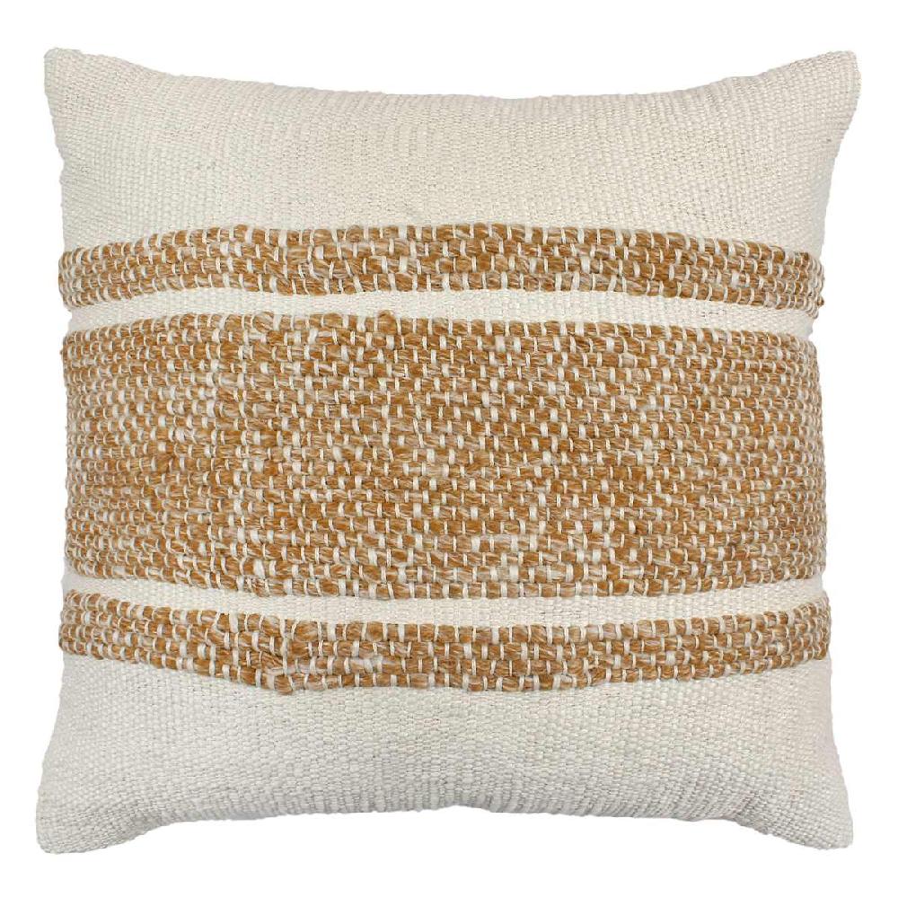 At Home Tan & White Block Stripe Square Outdoor Throw Pillow 18"