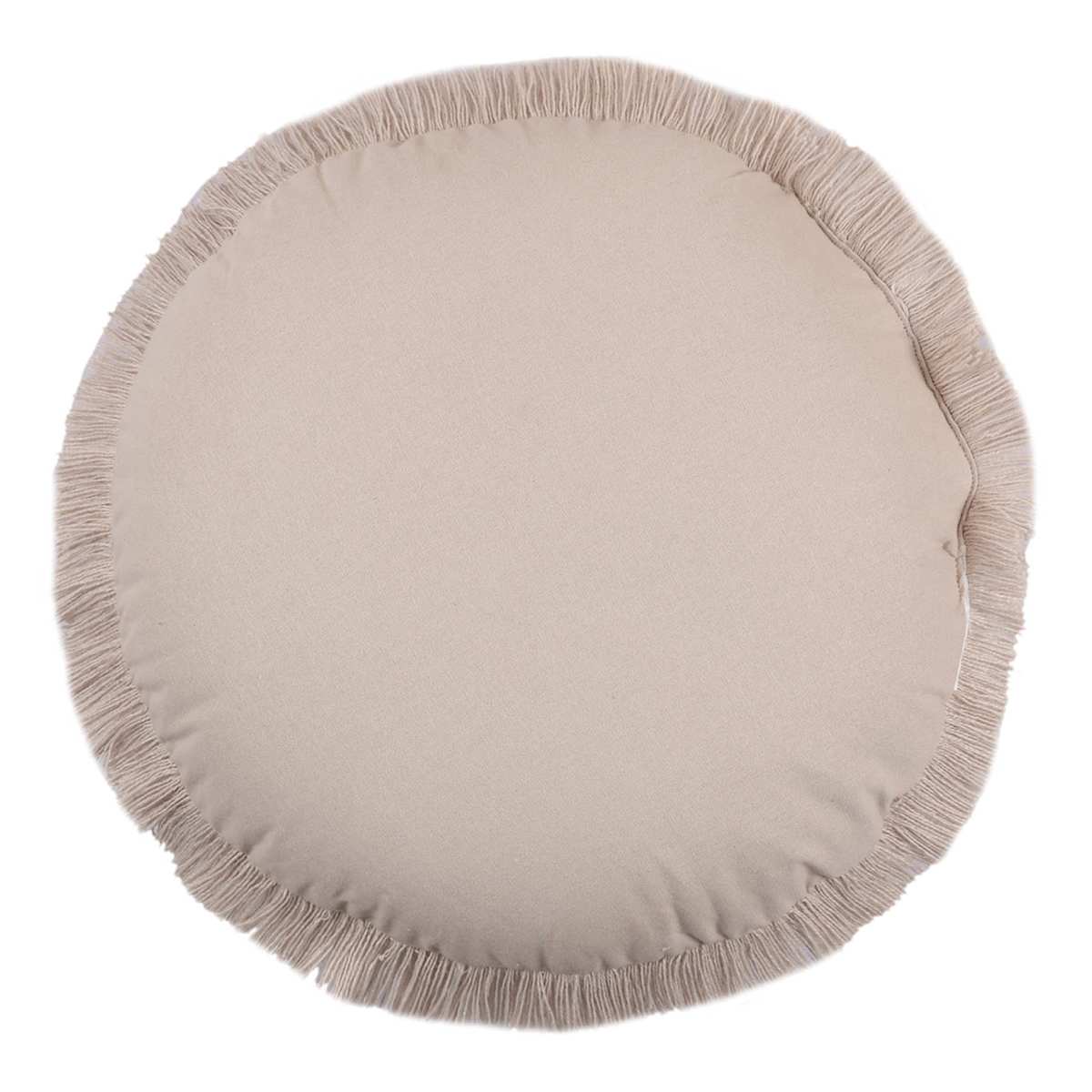 At Home Taupe Knitted Round Throw Pillow With Fringe 16"