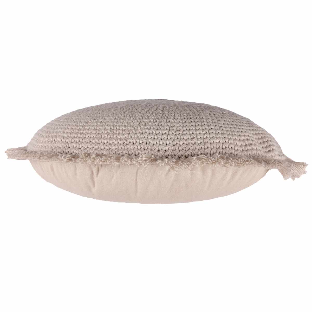 At Home Taupe Knitted Round Throw Pillow With Fringe 16"