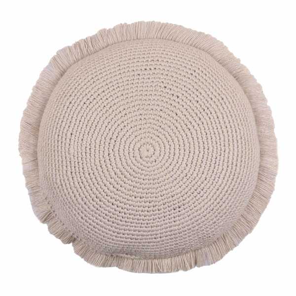 at home Taupe Knitted Round Throw Pillow with Fringe 16"