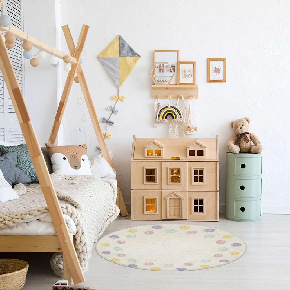 At Home Tiny Dreamers Multicolor Polka Dot Washable Tufted Accent Rug 3'