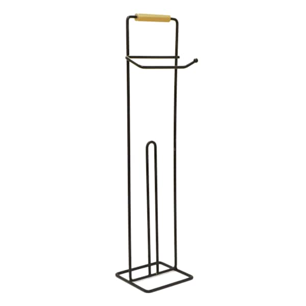 at home Toki Matte Black & Bamboo Toilet Paper Holder
