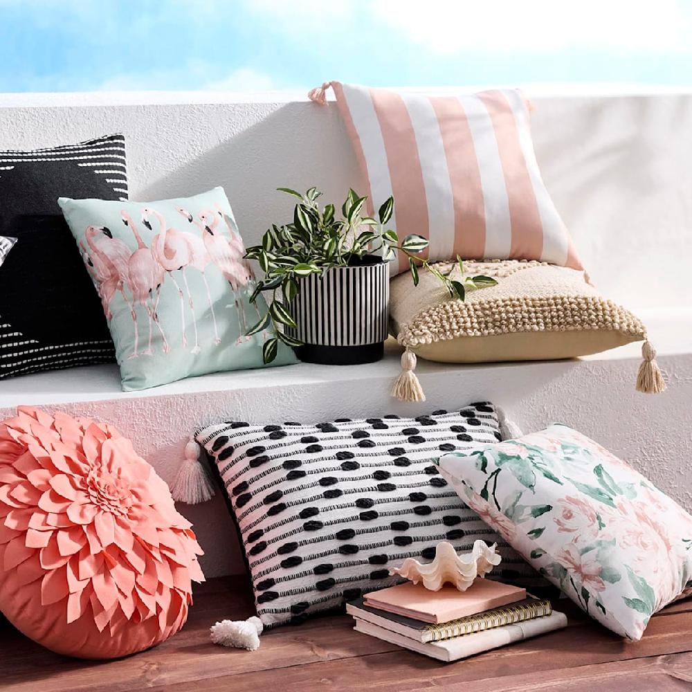 At Home Tracey Boyd Tan Chunky Diamond Outdoor Throw Pillow With Tassels 18"