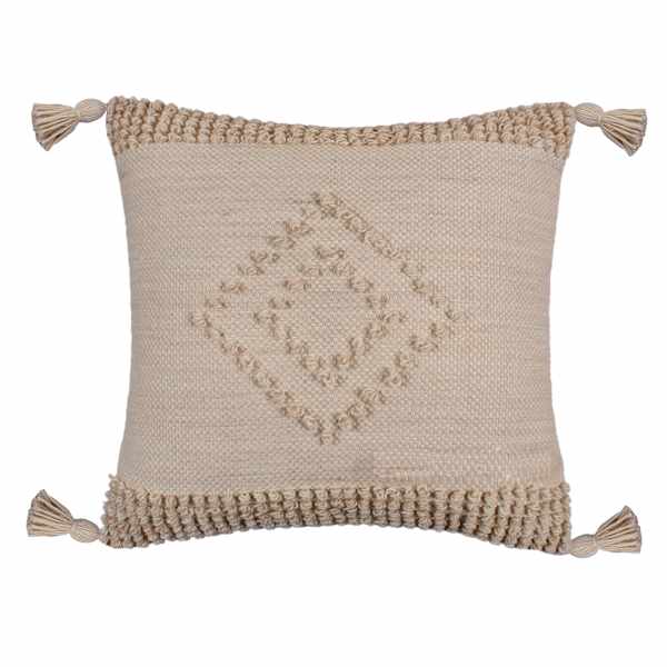 at home Tracey Boyd Tan Chunky Diamond Outdoor Throw Pillow with Tassels 18"