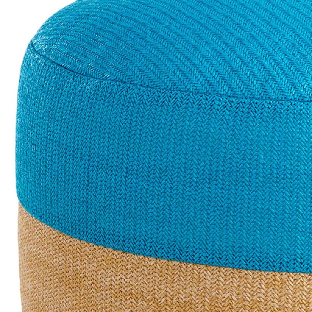 At Home Turquoise & Tan Color Block Hermosa Outdoor Pouf 23"