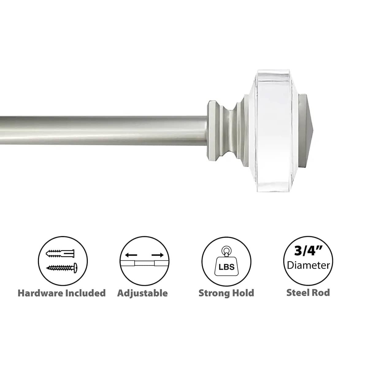 At Home Tyson 3/4" Clear Nickel Square Curtain Rod 28-48"