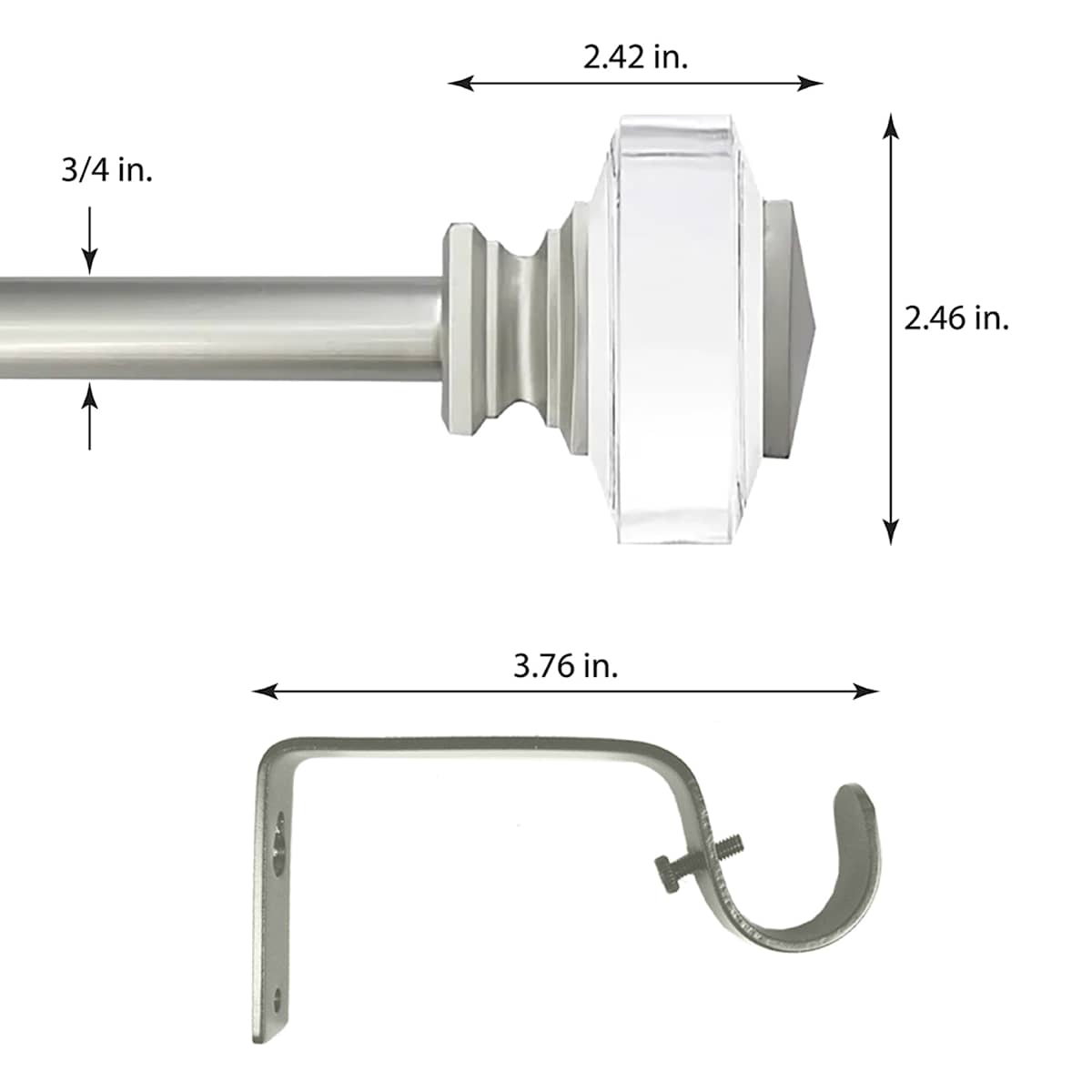 At Home Tyson 3/4" Clear Nickel Square Curtain Rod 28-48"