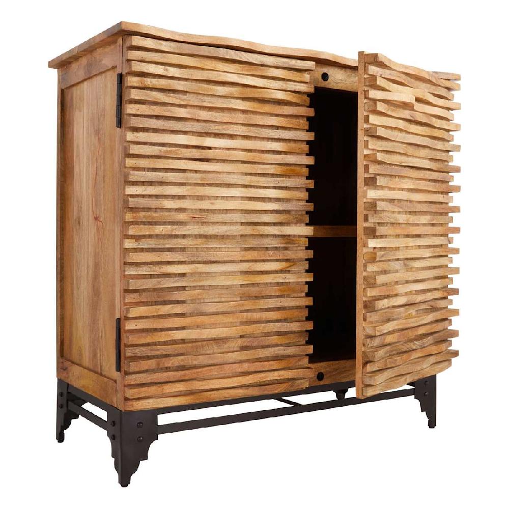 At Home Wave Wooden Cabinet Natural Mango Wood Finish