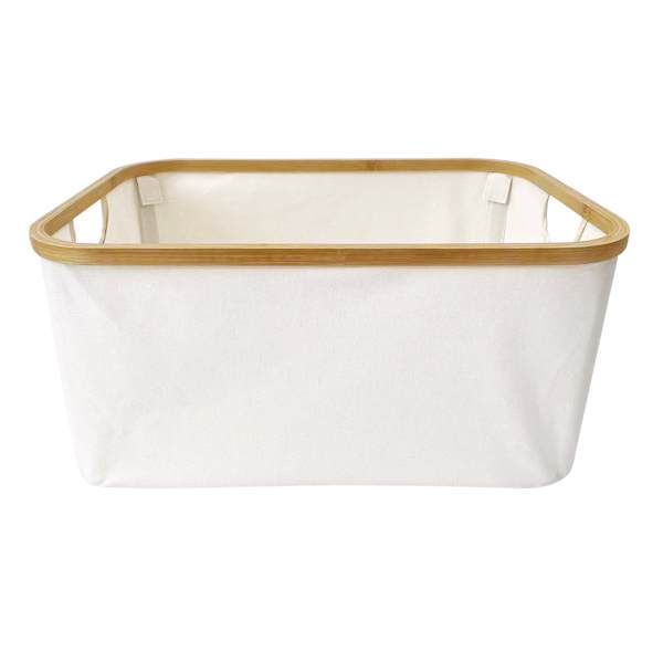 at home White Collapsible Fabric & Bamboo Laundry Basket