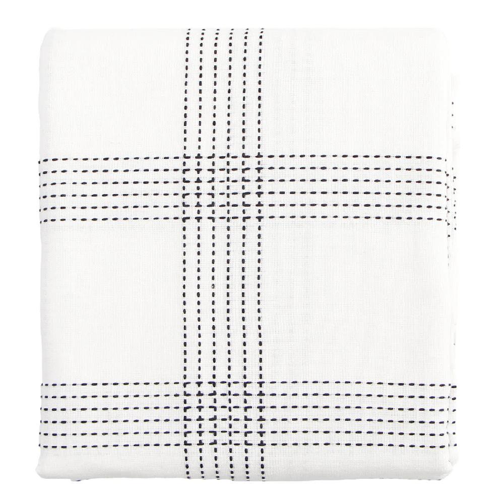 At Home White Dobby With Black Windowpane Tablecloth 60x84