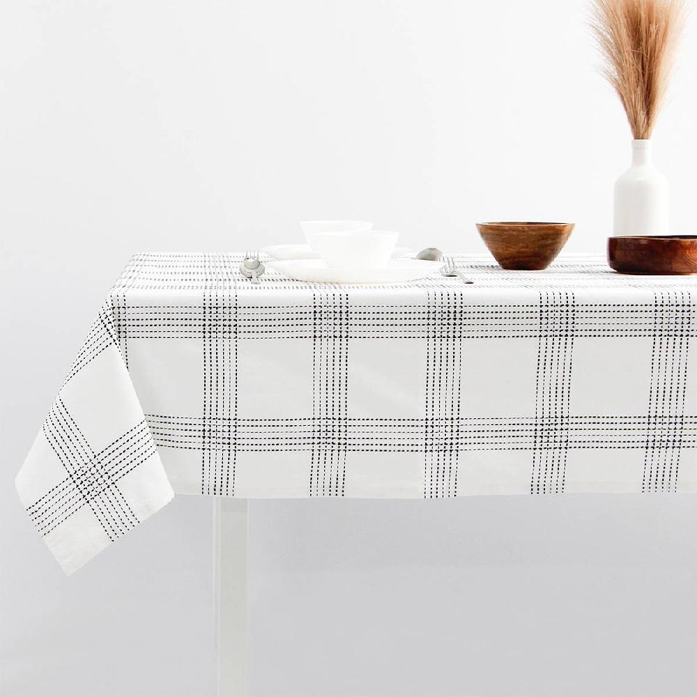 At Home White Dobby With Black Windowpane Tablecloth 60x84