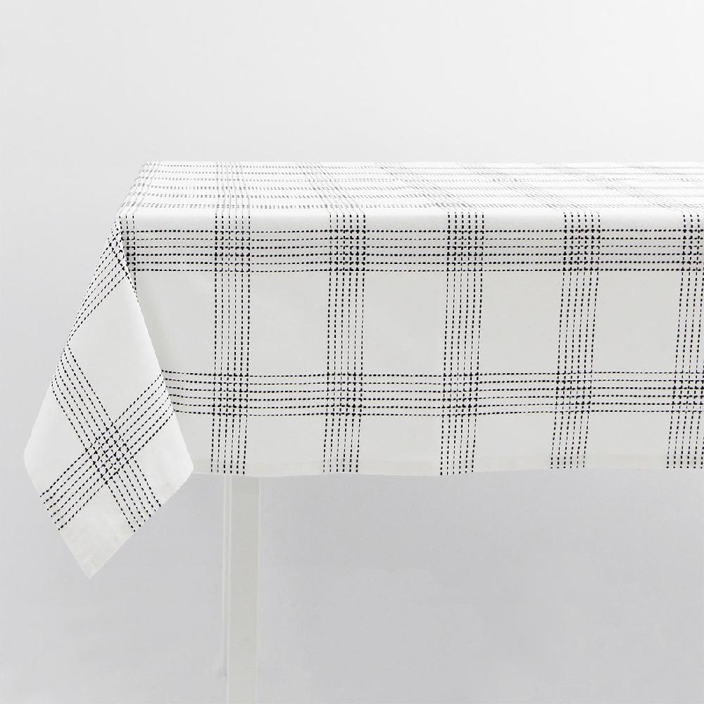 At Home White Dobby With Black Windowpane Tablecloth 60x84
