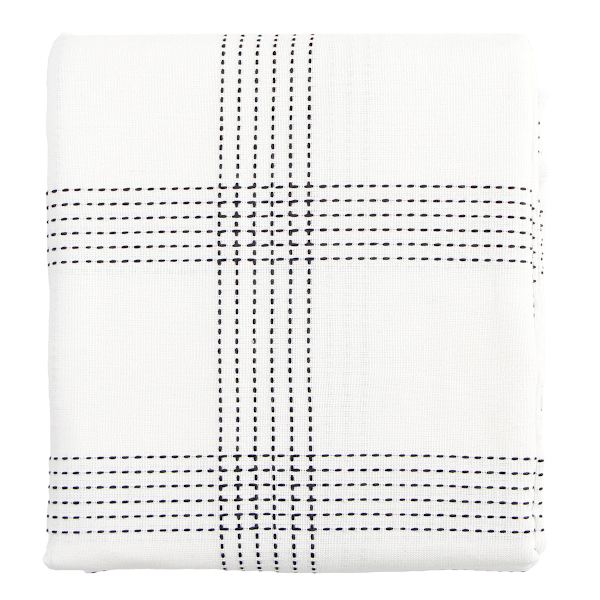 at home White Dobby with Black Windowpane Tablecloth 60x84