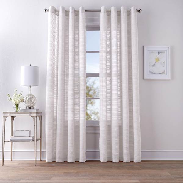 at home White Fringe Striped Sheer Grommet Curtain Panel 84"