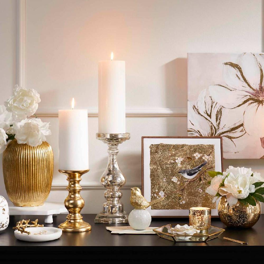 At Home White Mystic Birchwood Scented Pillar Candle 4x8