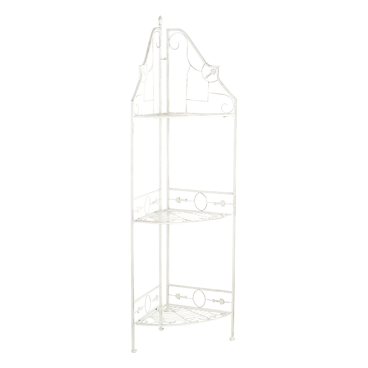 At Home White Scrolled Metal Folding Corner Shelf Rack 51.5"