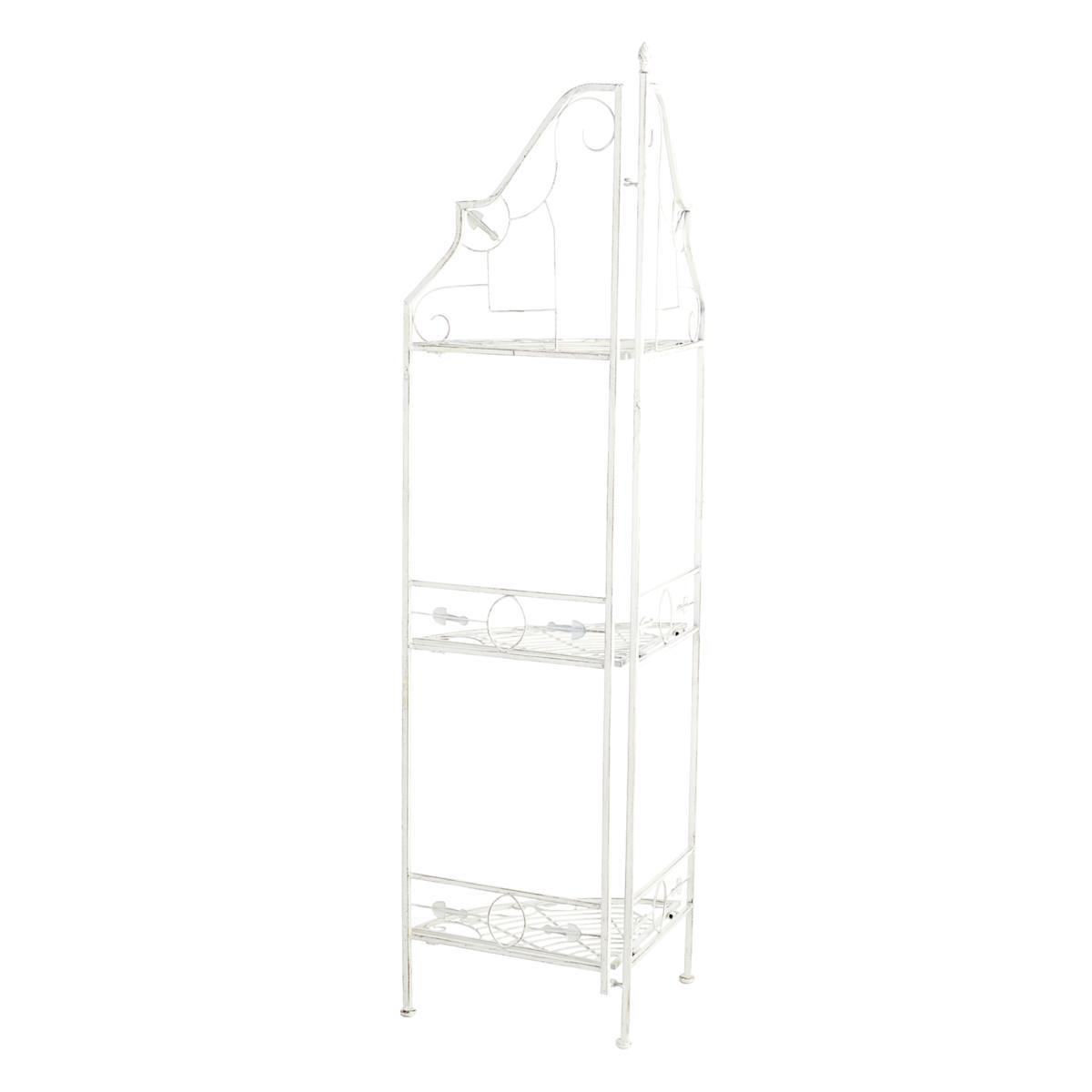 At Home White Scrolled Metal Folding Corner Shelf Rack 51.5"