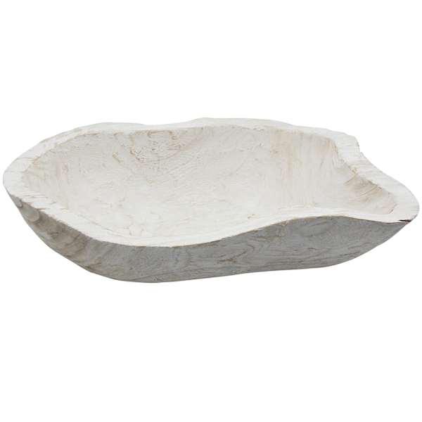 at home Whitewashed Organic Wooden Decorative Bowl 21x11