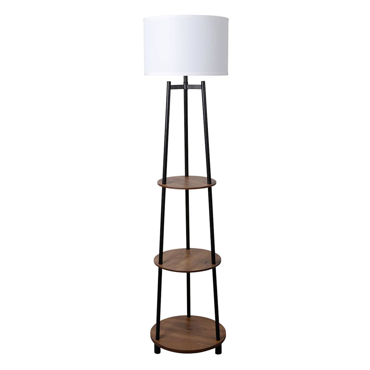 At Home Wood & Metal Finish Shelf Floor Lamp With White Fabric Drum Shade 64"