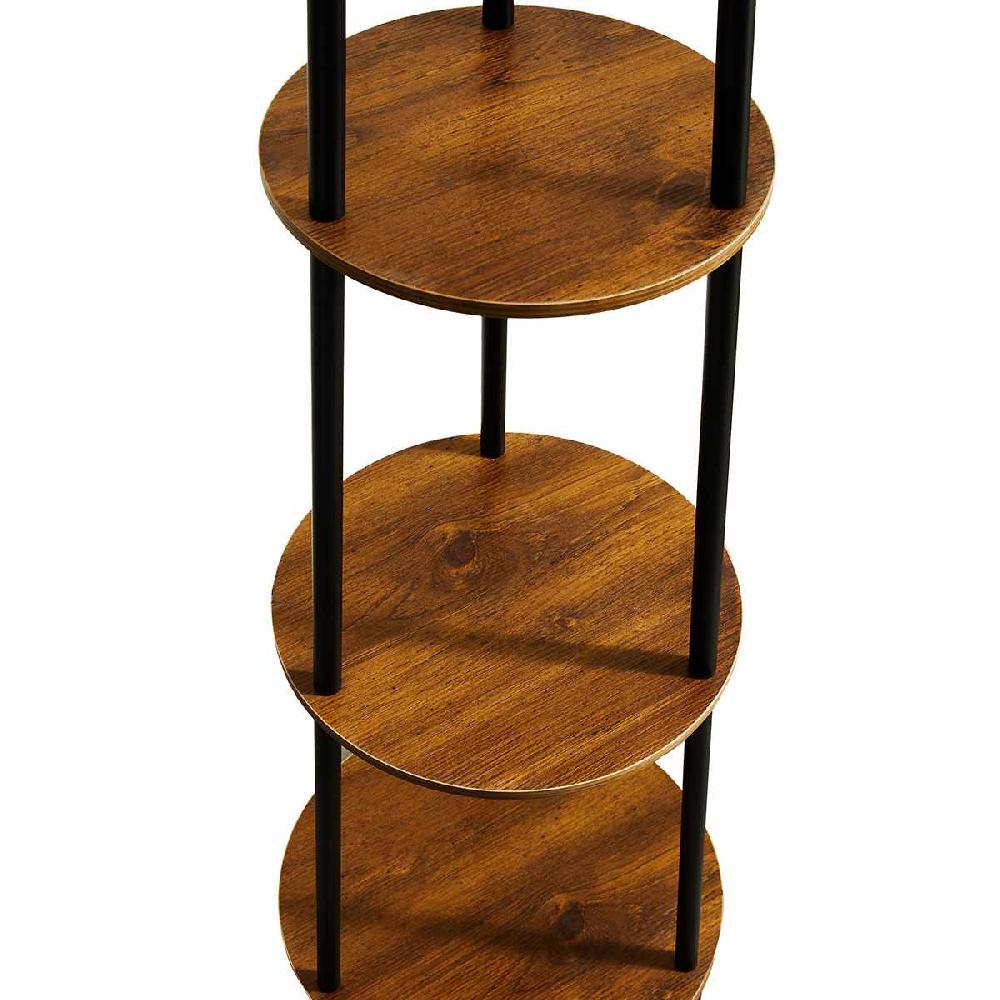 At Home Wood & Metal Finish Shelf Floor Lamp With White Fabric Drum Shade 64"